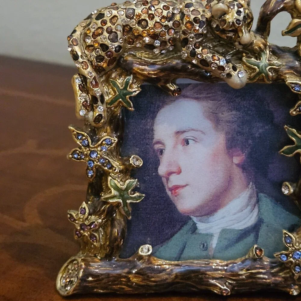 EXQUISITE RARE JAY STRONGWATER LEOPARD JUNGLE LEAF CRYSTAL ENAMEL FRAME